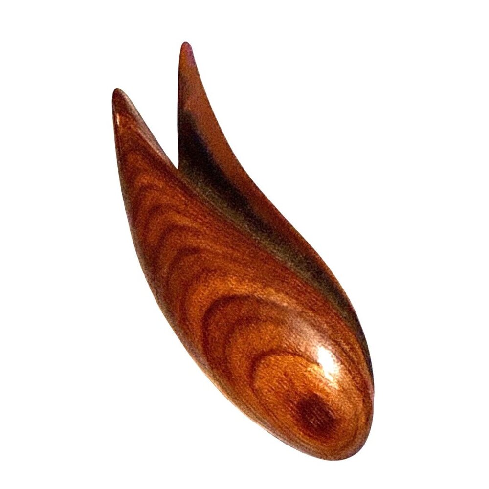 Vintage Wooden & Copper-Tone Brooch Flame Design Handcrafted Accent Piece